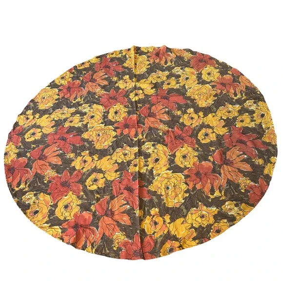 Vintage Vera Neumann Tablecloth Round Floral Orange Yellow Mid Century 1970s