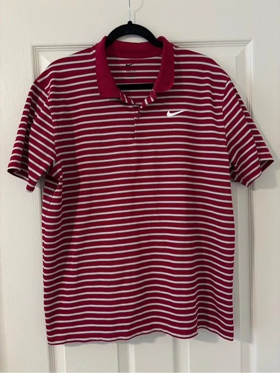 Nike Men's Short Sleeve Shirt Size Large Dri-fit Polo Red Gray Golf Casual