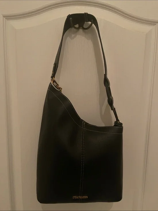 Steve Madden Black Vegan Leather Hobo Bag