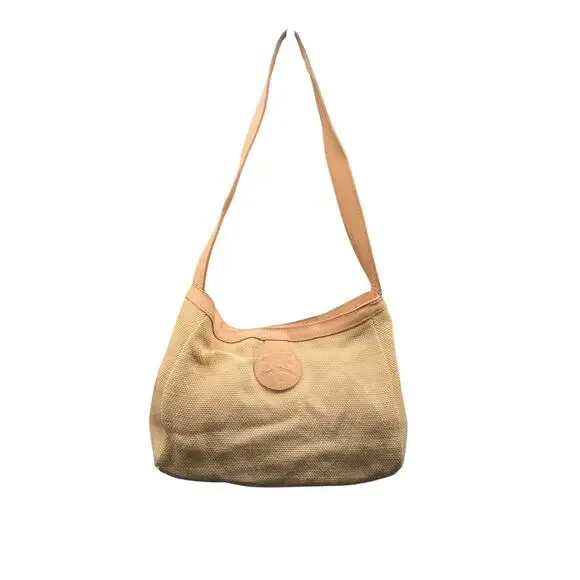 Tommy Bahama Canvas Leather Hobo Shoulder Bag Beige Palm Tree Purse