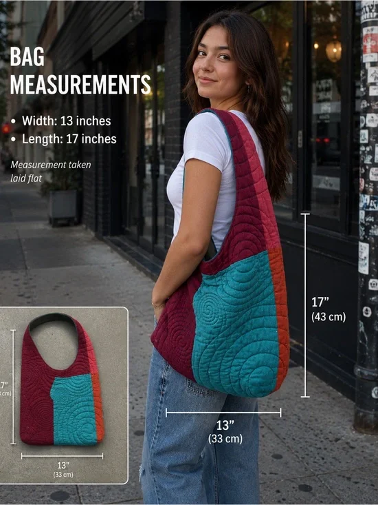 Upcycled Quilted Patchwork Shoulder Bag in Teal & Burgundy