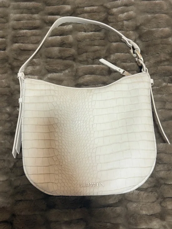 Steve Madden Cream Croc-Embossed Hobo Shoulder Bag