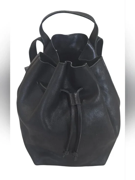 Madewell Black Leather Drawstring Bucket Bag - Women