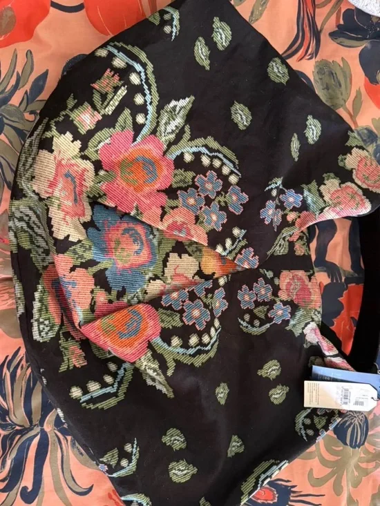 Floral Embroidered Black Hobo Bag with Multicolor Accents