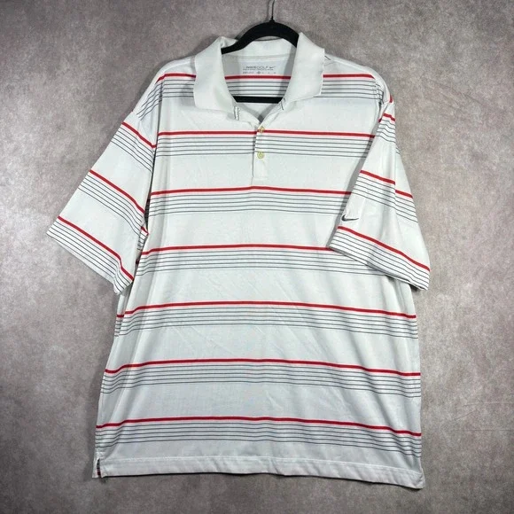 Nike Golf Polo Shirt Mens Size XL White Striped Dri Fit Short Sleeve Performance