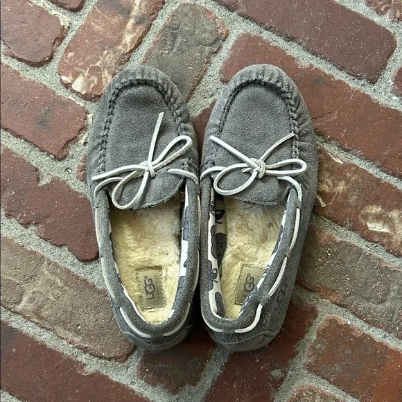 UGG Grey Leather Ryder Slippers Elephant Liner Size 3