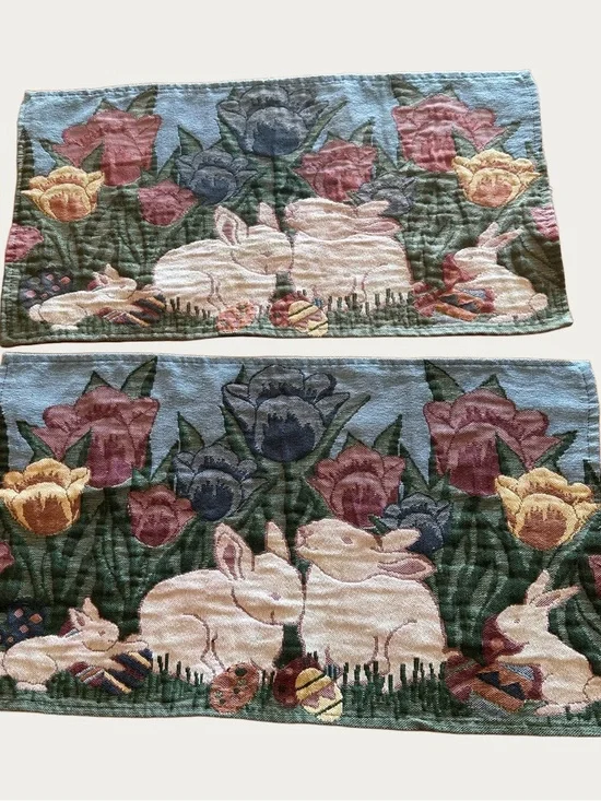 Park B Smith Easter Bunny Rabbit tapestry placemats set of 2