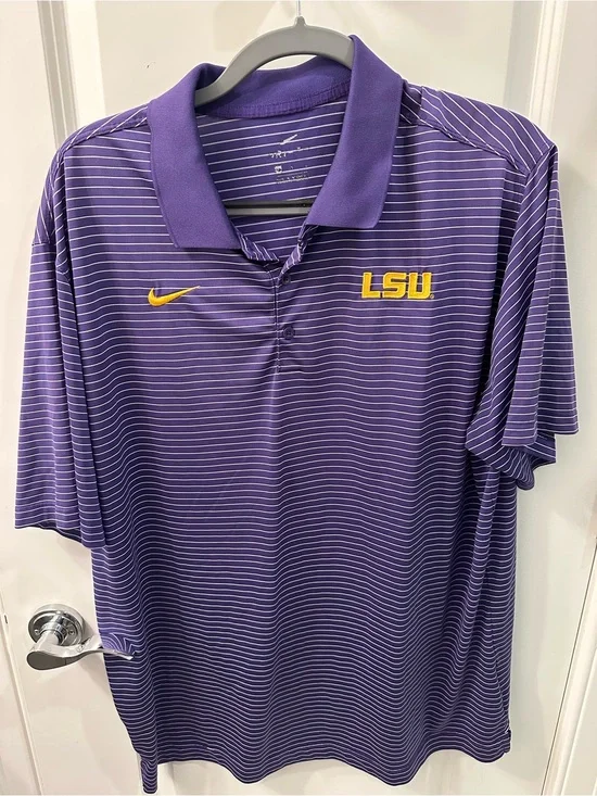 Men’s Nike LSU purple and white striped polo size XL