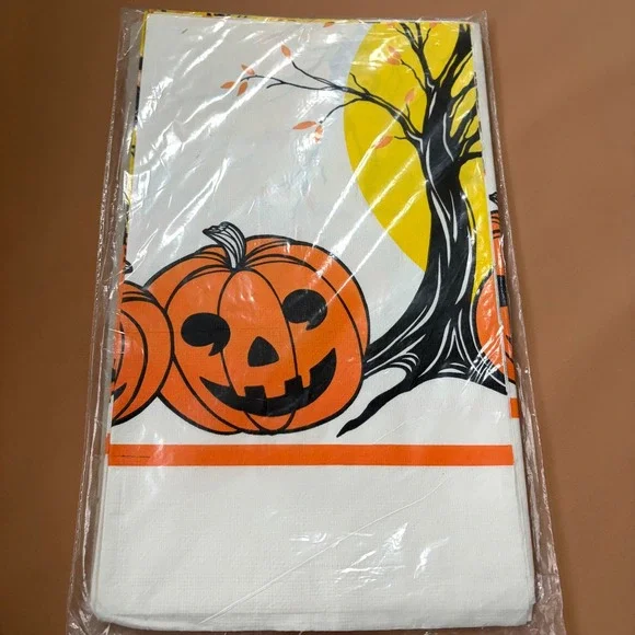 Vintage Reed Table Cover Halloween 52x96 Jack O Lantern Pumpkin‎ Tree Moon