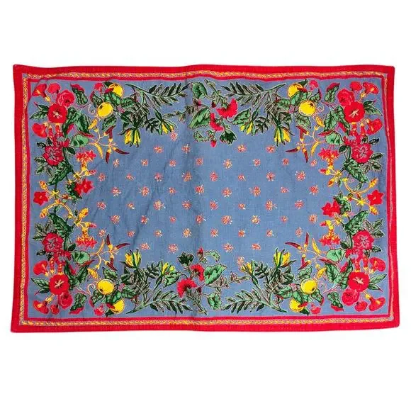 Vintage set Williams Sonoma French Country placemats 4 provincial red blue 19”