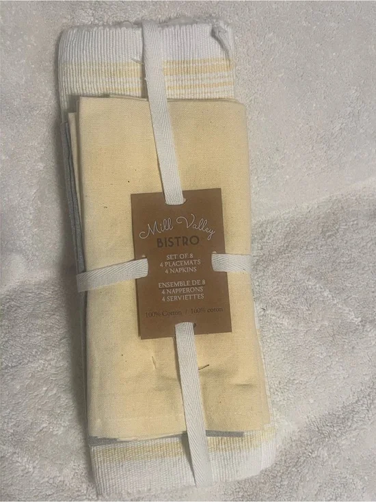 Mill Valley Bistro Yellow & white Cotton Placemat & yellow and light grey Napkin