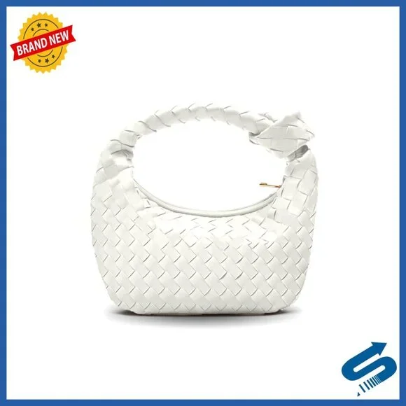 Woven Vegan Leather Hobo Bag Chic Minimalist Dumpling Shape Top Handle