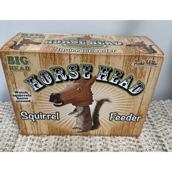 Squirrel Feeder NIB Horse Head Archie McPhee Accoutrements Big Head Animal