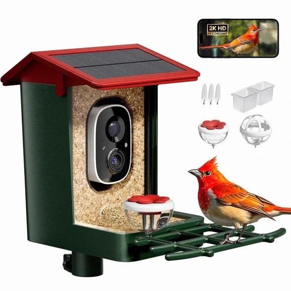 Smart Bird Feeder with Camera Solar Powered, 2K HD Video, AI Bird Species Identi