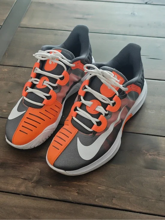 Nike Gray and Orange Athletic Sneakers with White Swoosh