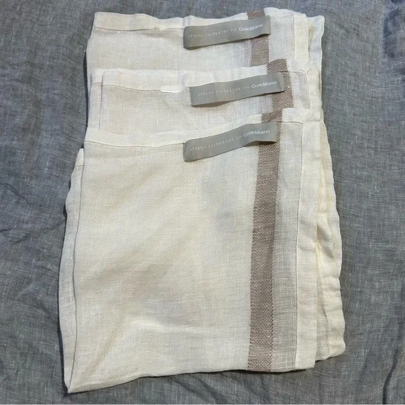 Crate&Barrel Athena Calderone Linen Square Napkins Set of 3 Coastal Beach