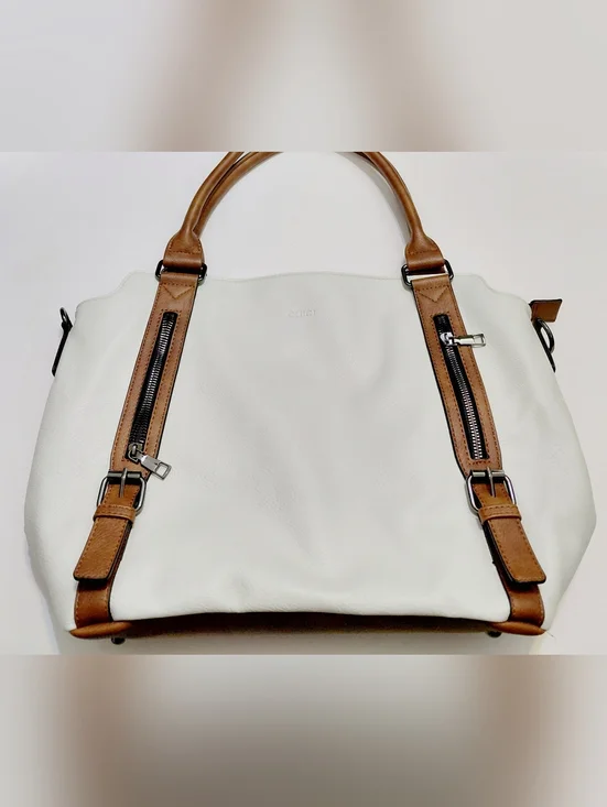 CLUCI Women’s Vegan Leather Cream  Hobo  Bag Large Tote with Brown Trim
