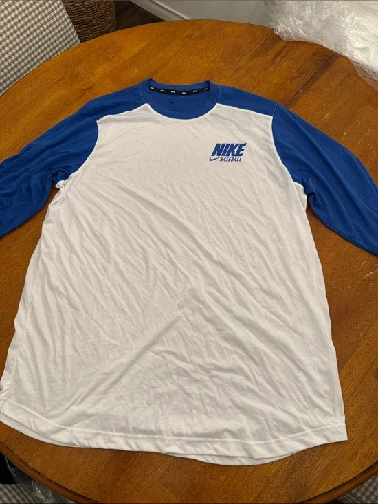 Nike Men’s Baseball Raglan Long Sleeve Shirt - White & Blue