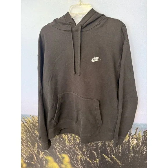 Nike Club Fleece Hoodie Mens 2XL Black White Cotton Standard