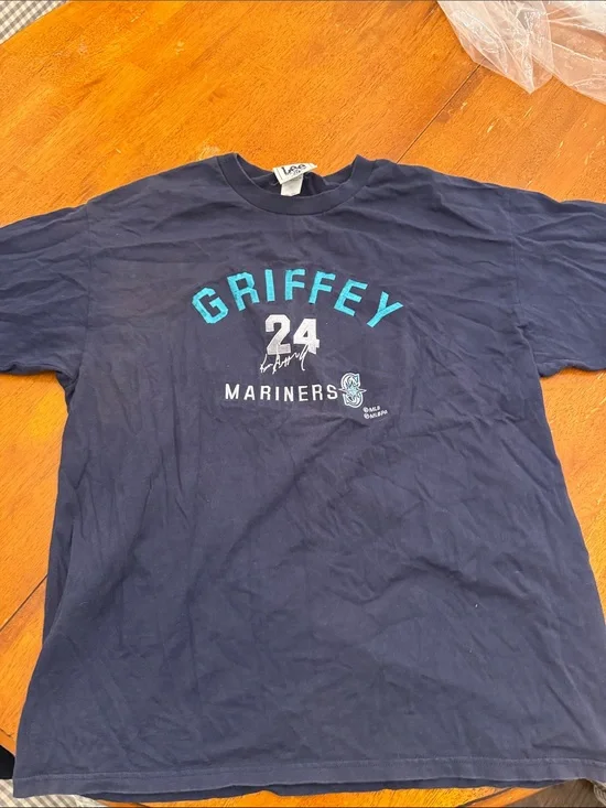 Nike Men's Navy Griffey 24 Mariners Tee with Teal and White Graphics
