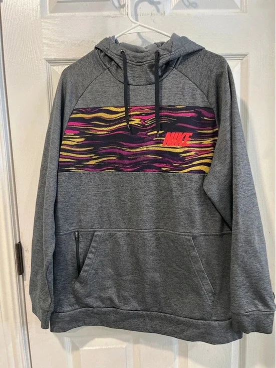 Nike Thermal Sweatshirt Pullover Training Hoodie Long Sleeve dark grey print