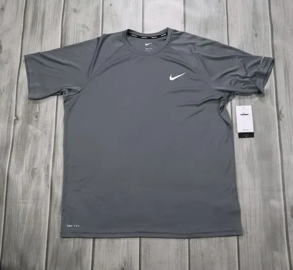 NEW Nike Swim Hydroguard Essential Men's Dri-FIT UV Short Sleeve Top Gray UPF 40