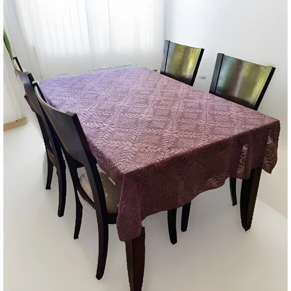 Vintage Handmade 1930s Purple Crocheted Lace Tablecloth 44