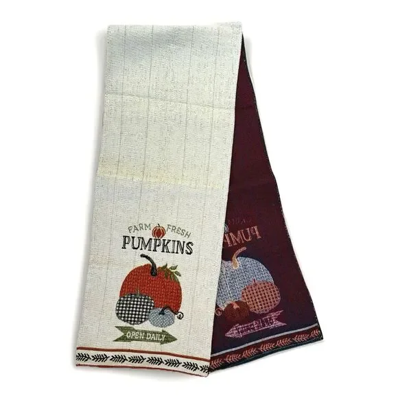 Tapestry Table Runner Farm Fresh Pumpkins Fall Thanksgiving Autumn Halloween