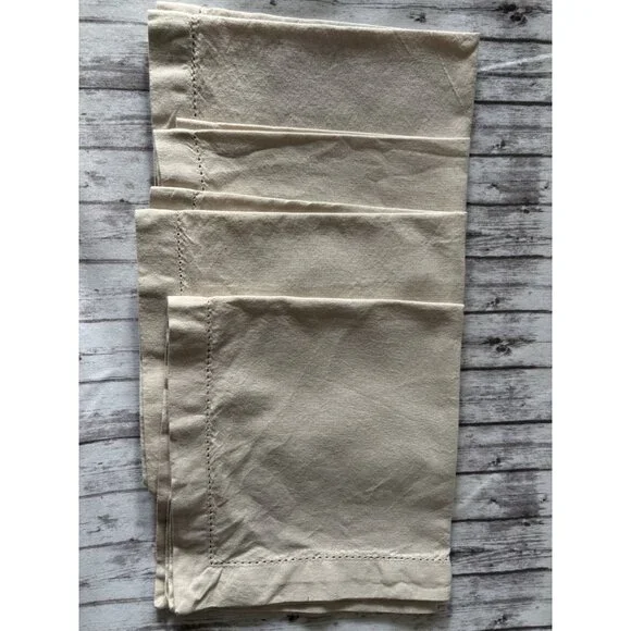 Set‎ of 4 Pottery Barn 100% Linen Square Napkins Oatmeal Beige 18
