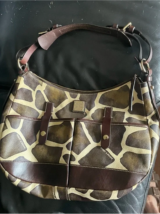 Dooney & Bourke Brown and Cream Giraffe-Print Leather Hobo