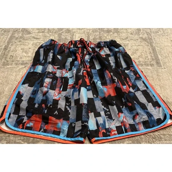 Nike Men's Large Elastic Waist Stretch Mesh Lined Swim‎ Shorts Blue Black Gray