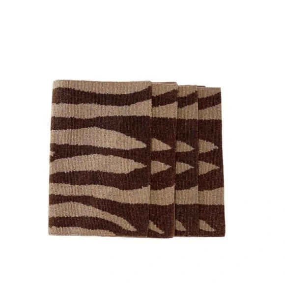 Set of‎ 4 Z Gallerie Modern Contemporary Zebra Print Brown Beaded Place Mats