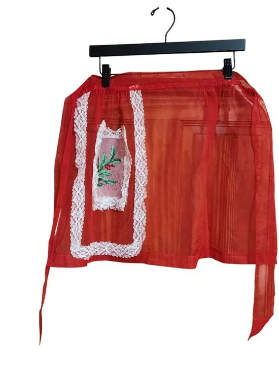 Vintage Sheer Holiday Red Hostess Half Apron