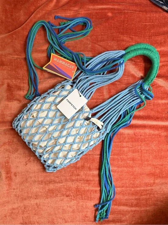Nannacay Blue Macramé Net Crossbody Bag