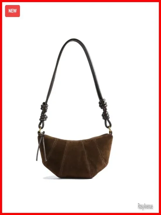 Faux Suede Crescent Crossbody Bag with Adjustable Strap - Mini Handbag