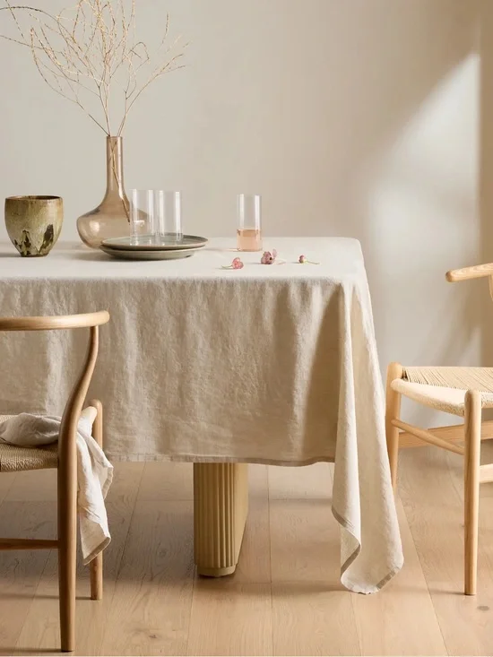 NWT QUINCE 70x108 European Linen Tablecloth Flax 9805