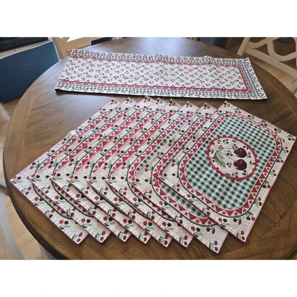 Vintage Cherry Tapestry Placemats Set of 8 with 70