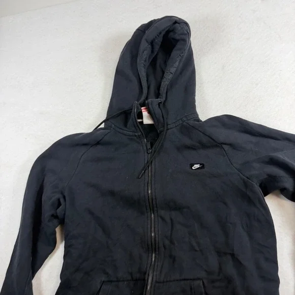 Nike Mens Black Full Zip Fleece Hoodie Sportswear Raglan Jacket Size Large