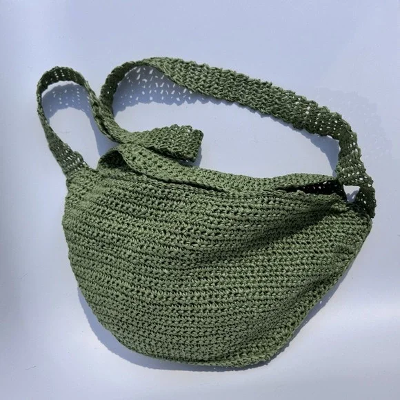 Hobo Bag Raffia Crochet Crossbody Lime Green Summer Purse Boho Vacation Brunch