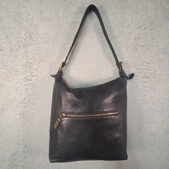 Vtg Ralph Lauren Purse Black Leather Hobo Shoulder Bag 90s Quiet Luxury Minimal