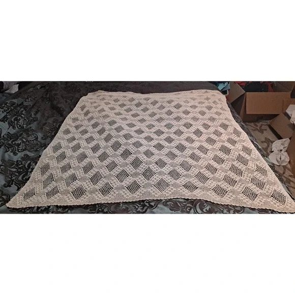 Antique Hand Crocheted Cotton Square Tablecloth‎ 48