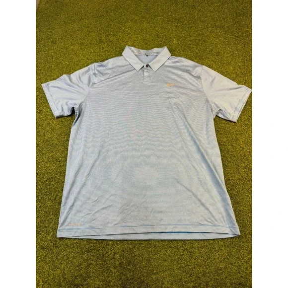 Nike Tiger Woods Dri-Fit Polo Shirt Men XL Gray Striped Performance Short Sleeve