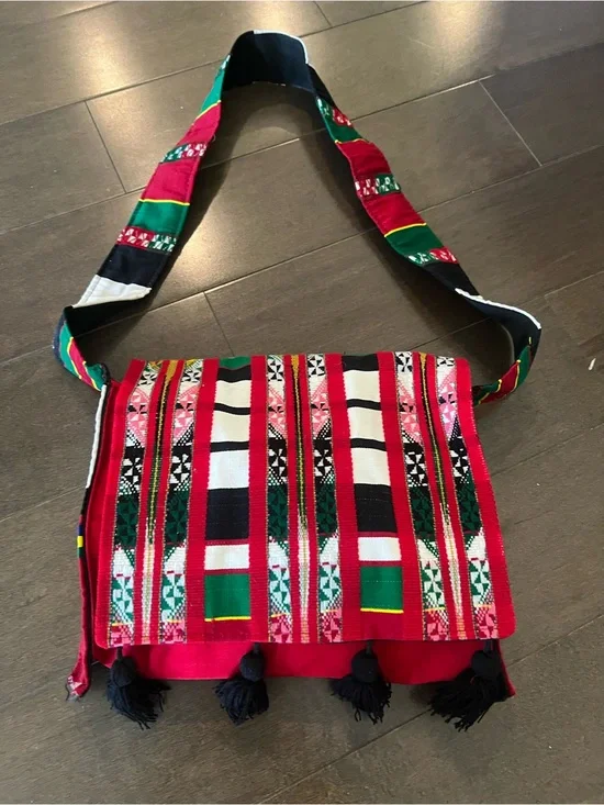 Handwoven Red Ethnic Crossbody Hobo Shoulder Bag