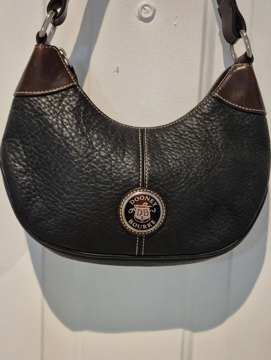 Dooney & Bourke Y2J Black Leather Hobo with Brown Trim. **READ**