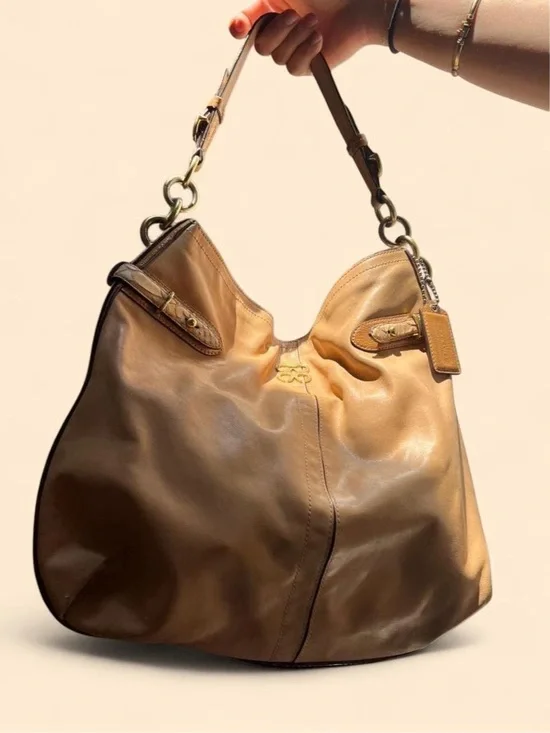 Coach Colette Leather Hobo Bag Tan Python Trim 16418 Slouchy