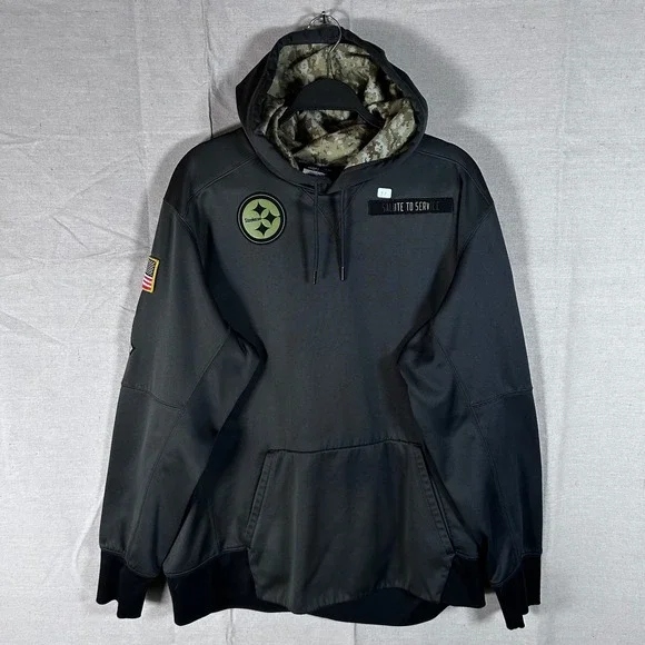 Nike Pittsburgh Steelers Salute to Service Hoodie Sweater Therma-FIT Gray Men XL