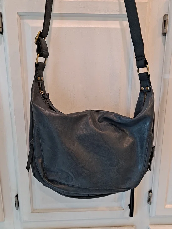 Joy Susan Navy Blue Vintage Debbie Hobo Slouchy Crescent Vegan Shoulder Bag