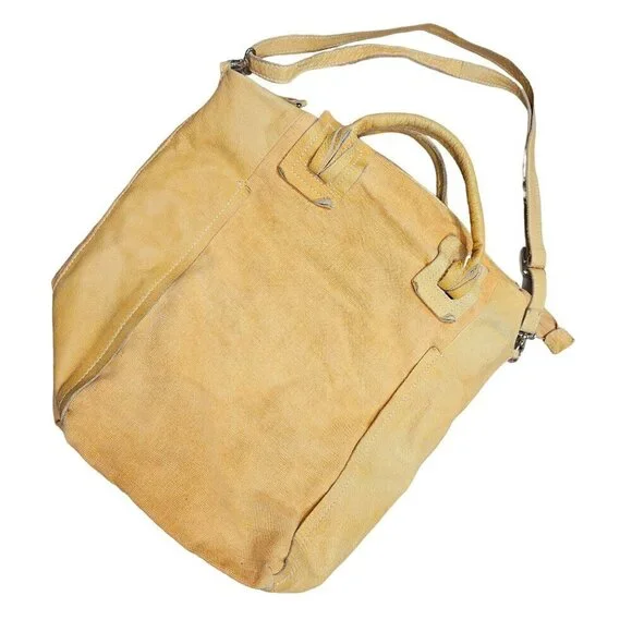 Nicoli Sunflower Yellow Canvas & Leather Tote Bag Dual‎ Handles Adjustable Strap