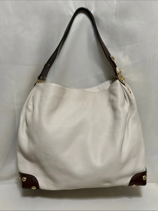 Michael Kors Joplin Leather Hobo In Brown/Cream