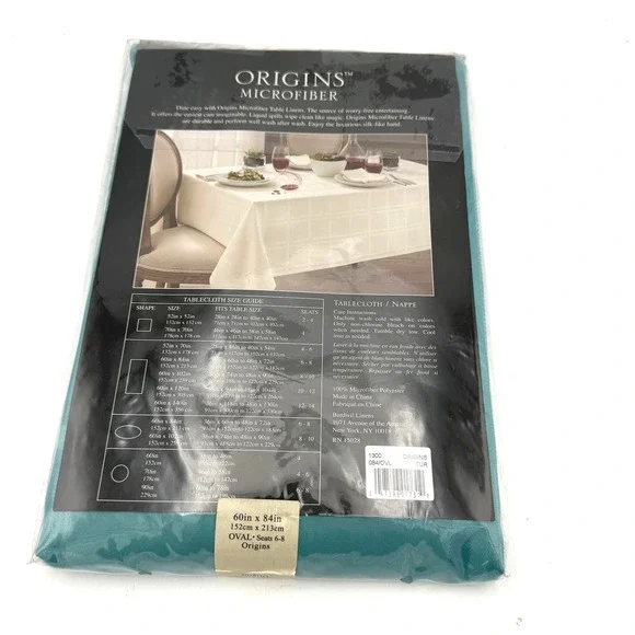 Origins Microfiber Tablecloth Home 60x84 Oval Teal Spill-Proof Damask